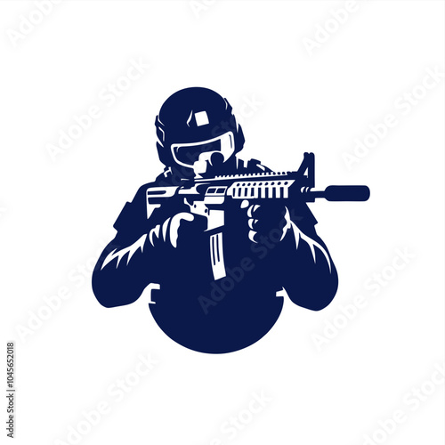 silhouette of airsofter special force vector shadow	
