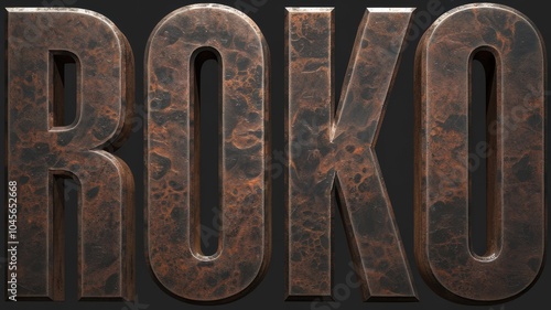 Rustic Copper Text: 'ROKO' in Bold Letters, Perfect for Branding and Artistic Projects