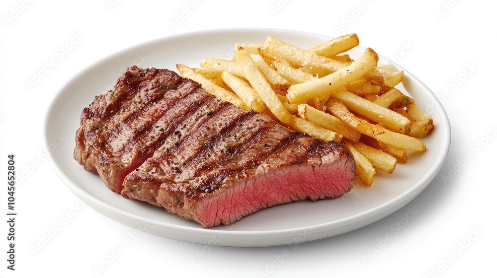Juicy Steak with Crispy Fries on a Plate Juicy Steak with Crispy Fries on a Plate