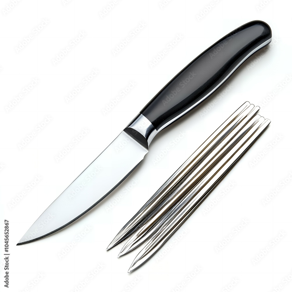 Obraz premium Close-up of a kitchen knife and skewers.