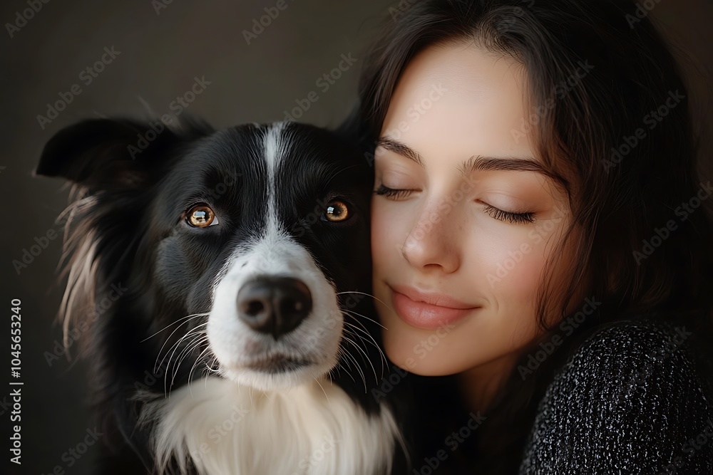 Woman and Dog Sharing a Tender Moment, Eyes Closed in Contentment. Woman and Dog Sharing a Tender Moment, Eyes Closed in Contentment.