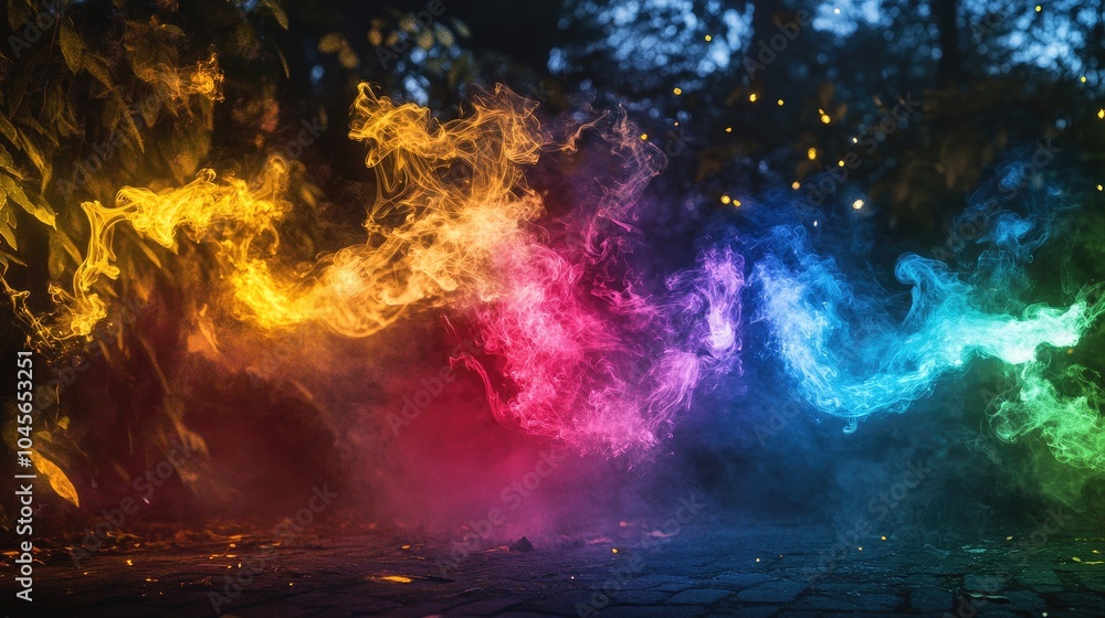 Colorful Smoke Swirls in a Mystical Atmosphere Colorful Smoke Swirls in a Mystical Atmosphere