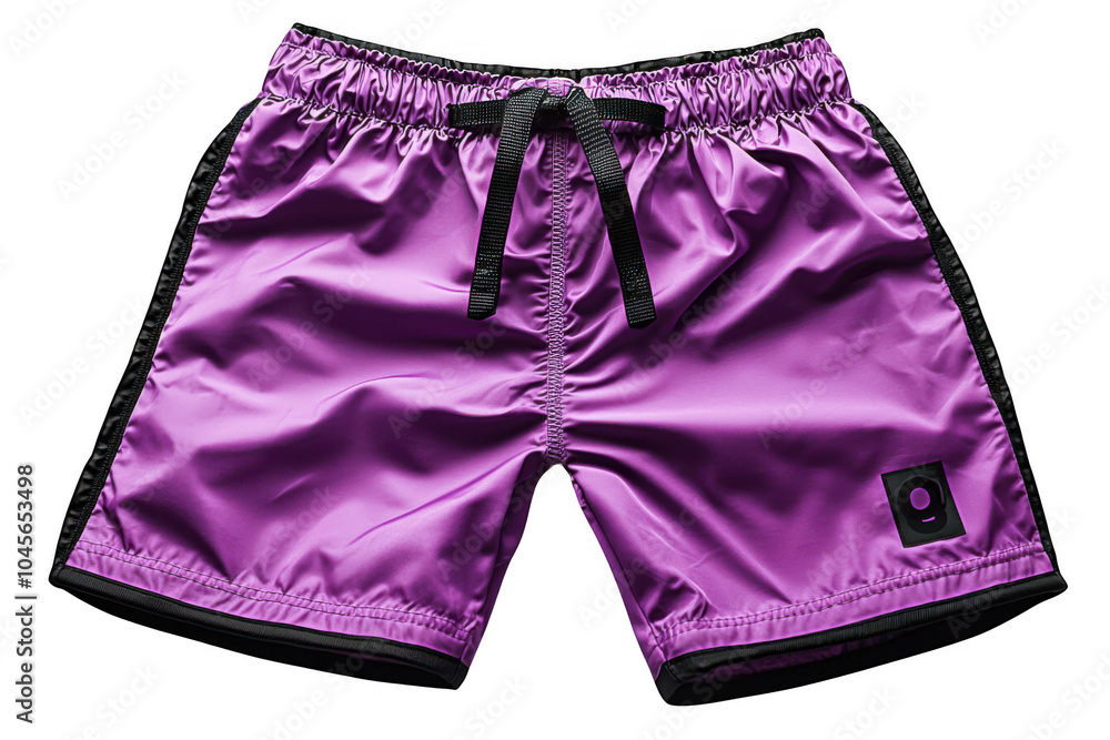 Purple swim shorts with black ropes isolated on transparent background, png file, no background png file