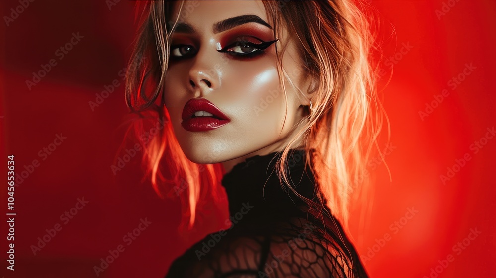 Fototapeta premium Stunning Portrait of Woman with Bold Makeup and Style