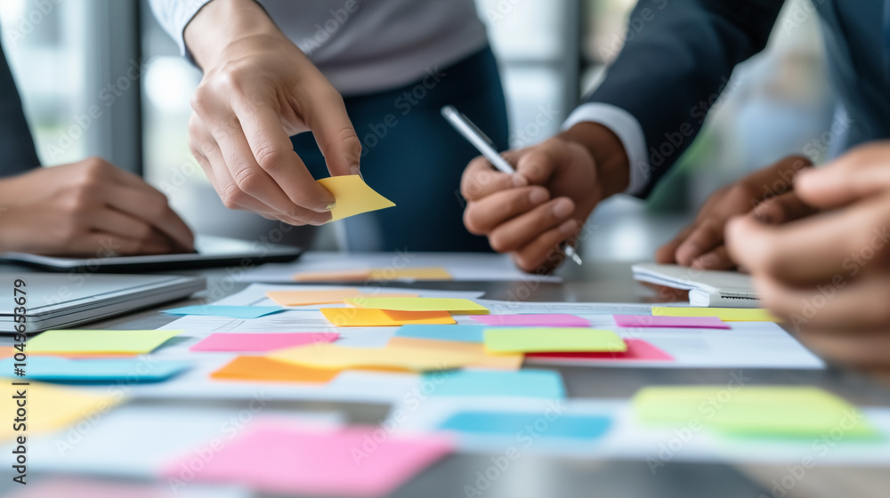 Business people meeting at office and use post it notes to share idea. Brainstorming concept. Business people meeting at office and use post it notes to share idea. Brainstorming concept.