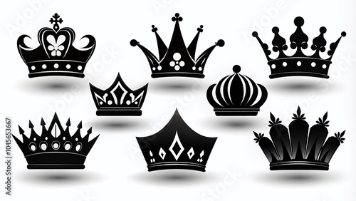 Elegant Black Crown Silhouettes for Royalty and Celebration Themes in Design Projects