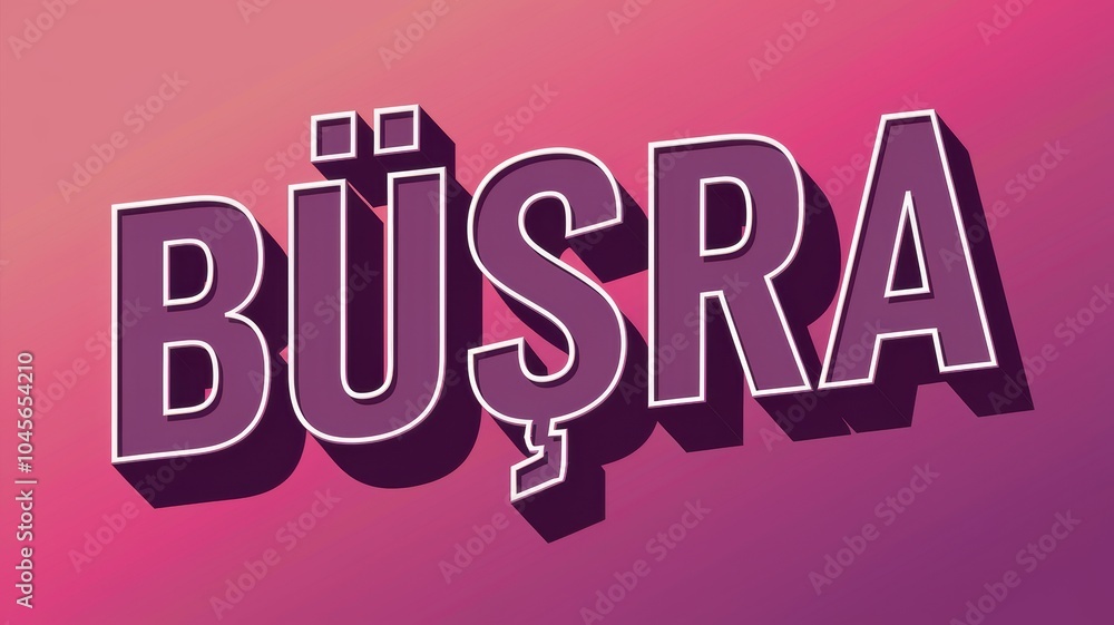 Stylized Typography: Bold text 'BÜŞRA' with a vibrant pink gradient background for creative projects. Stylized Typography: Bold text 'BÜŞRA' with a vibrant pink gradient background for creative projects.