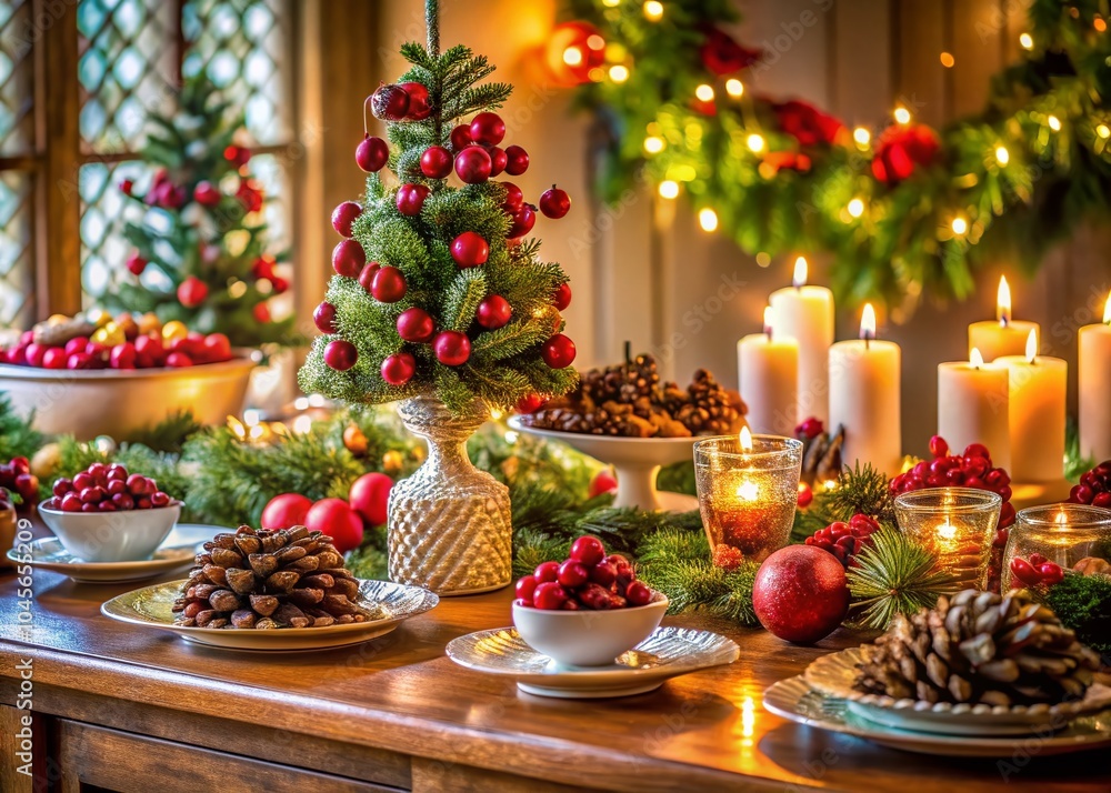Elegant Christmas Buffet Decor with Festive Table Settings and Seasonal Accents Elegant Christmas Buffet Decor with Festive Table Settings and Seasonal Accents