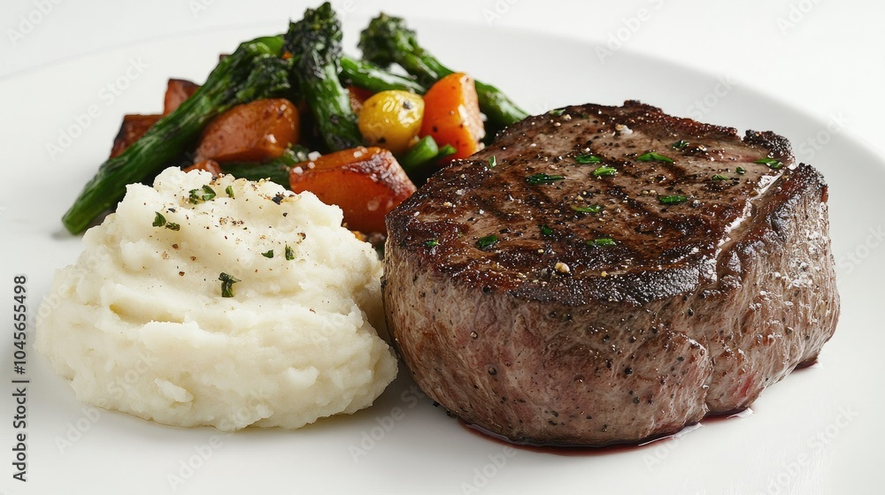Delicious Steak Dinner with Vegetables and Mashed Potatoes Delicious Steak Dinner with Vegetables and Mashed Potatoes