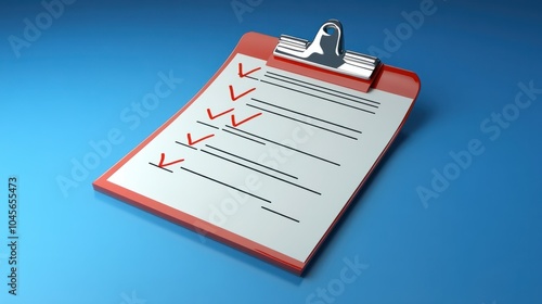 Employees must complete the online survey form, answer the test questions. Marked checklist on a clipboard. Human resources and management concept.