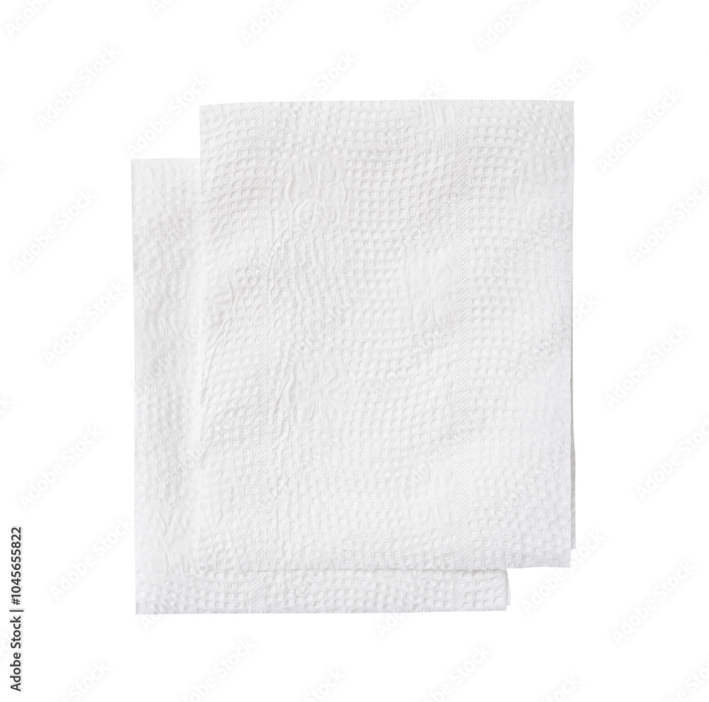 Top view of two folded white tissue paper in stack isolated with clipping path in png file format Top view of two folded white tissue paper in stack isolated with clipping path in png file format