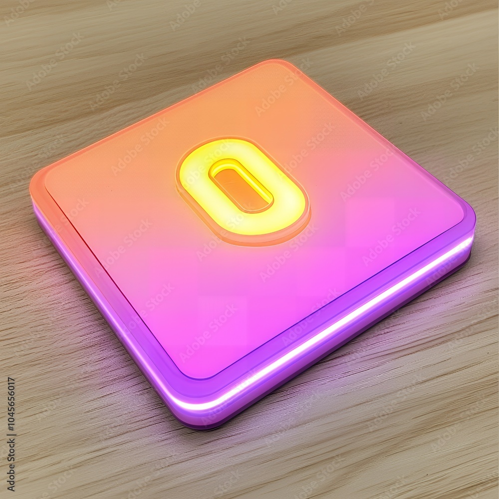 Neon number zero on a square sign Neon number zero on a square sign