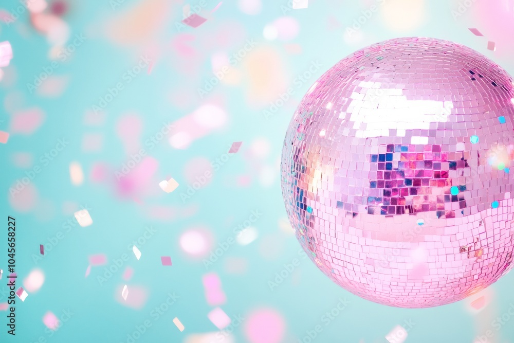 A glowing disco ball woman dances slowly amid confetti with soft pastel colors in the background A glowing disco ball woman dances slowly amid confetti with soft pastel colors in the background