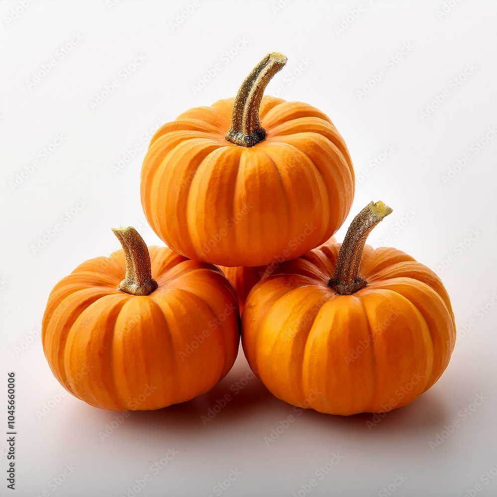 a trio of small pumpkins arranged in a triangular formation isolated on a white background a trio of small pumpkins arranged in a triangular formation isolated on a white background