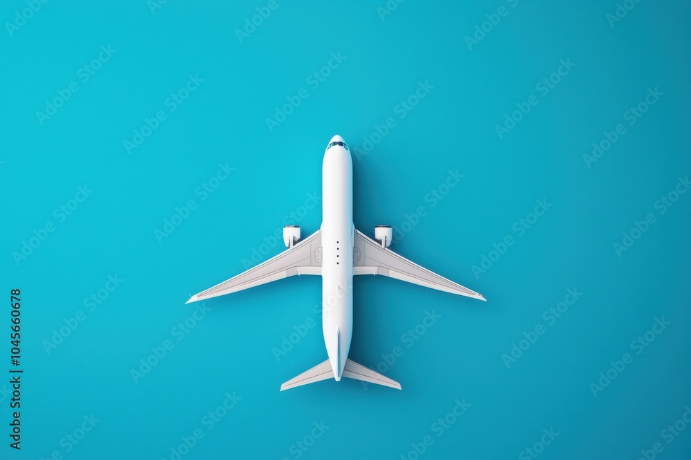 White airplane model on a turquoise background. White airplane model on a turquoise background.