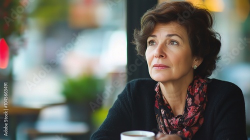 Contemplative Woman in a Coffee Shop Setting