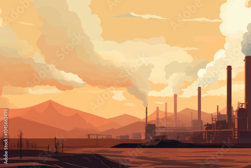 Industrial landscape with smokestacks