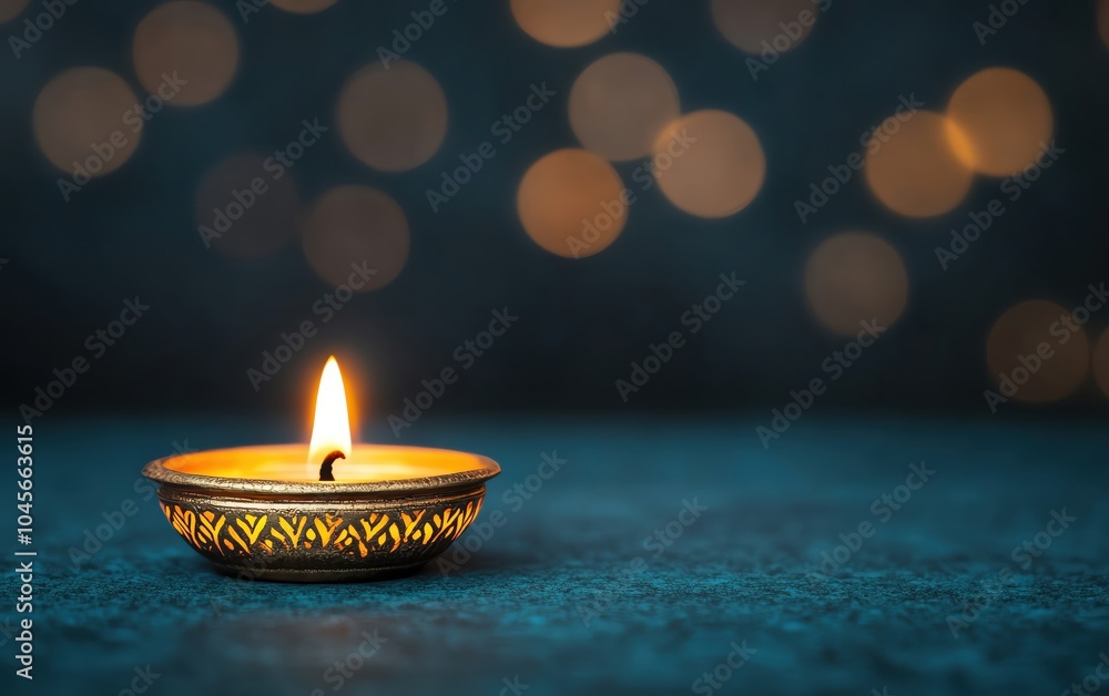 Closeup of a single diya glowing brightly in the darkness, peaceful moment Closeup of a single diya glowing brightly in the darkness, peaceful moment