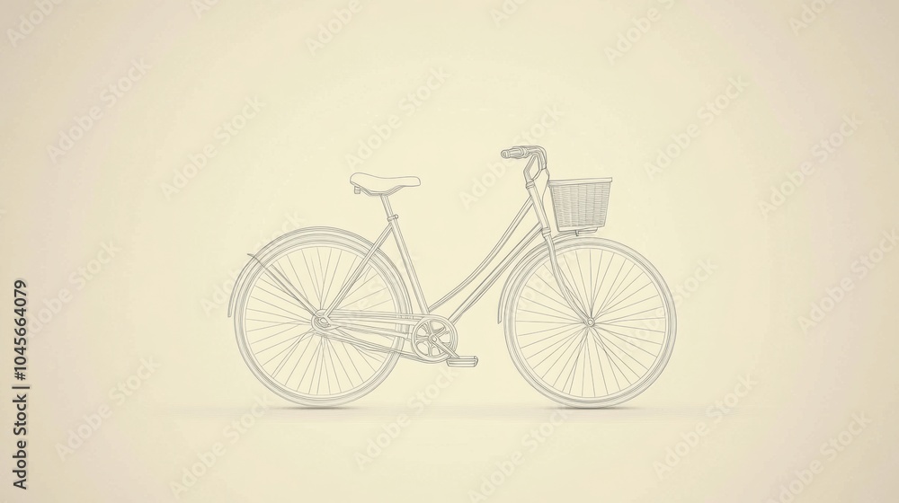 Fototapeta premium A simple bicycle with a stylish basket stands as a symbol of sustainable transportation in an urban environment, ideal for eco-conscious travel. Generative AI