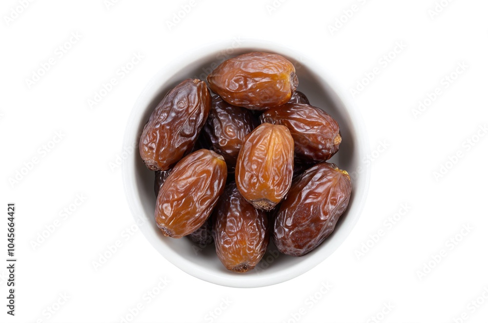 Fresh Deglet Noor Dates on White Background in Ceramic Bowl Fresh Deglet Noor Dates on White Background in Ceramic Bowl