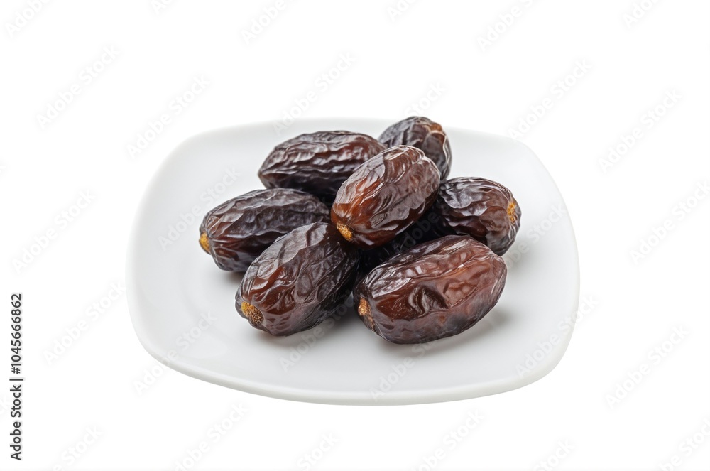 Fresh Sweet Deglet Noor Dates Isolated on White Plate Fresh Sweet Deglet Noor Dates Isolated on White Plate