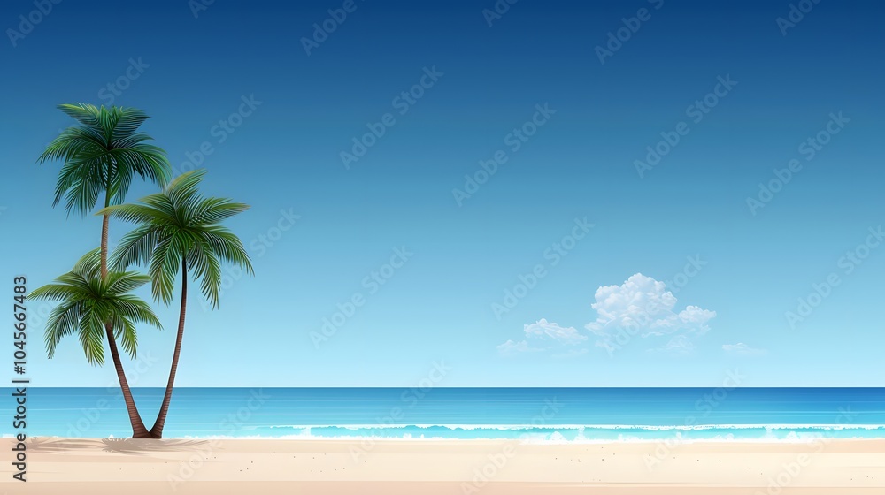 Sandy Beach with Palm Trees and Ocean Waves Sandy Beach with Palm Trees and Ocean Waves