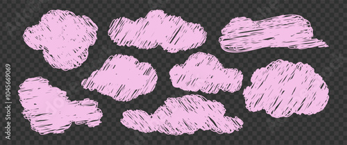 Hand drawn pencil drawing of clouds in pastel color. Children's sketch chalk drawing. Grunge image of the heaven.