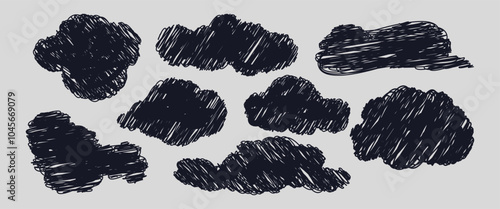 Hand drawn pencil drawing of clouds in pastel color. Children's sketch chalk drawing. Grunge image of the heaven.