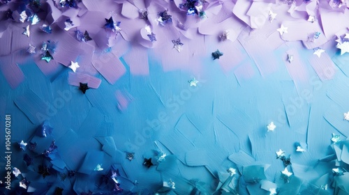 An abstract artistic presentation blending shades of blue and purple, decorated with star-shaped elements, creating a dreamy and imaginative visual impact. photo