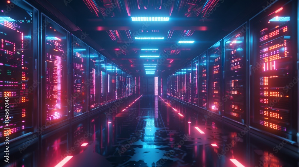 A futuristic data center with rows of servers and glowing LEDs, symbolizing AI processing power A futuristic data center with rows of servers and glowing LEDs, symbolizing AI processing power