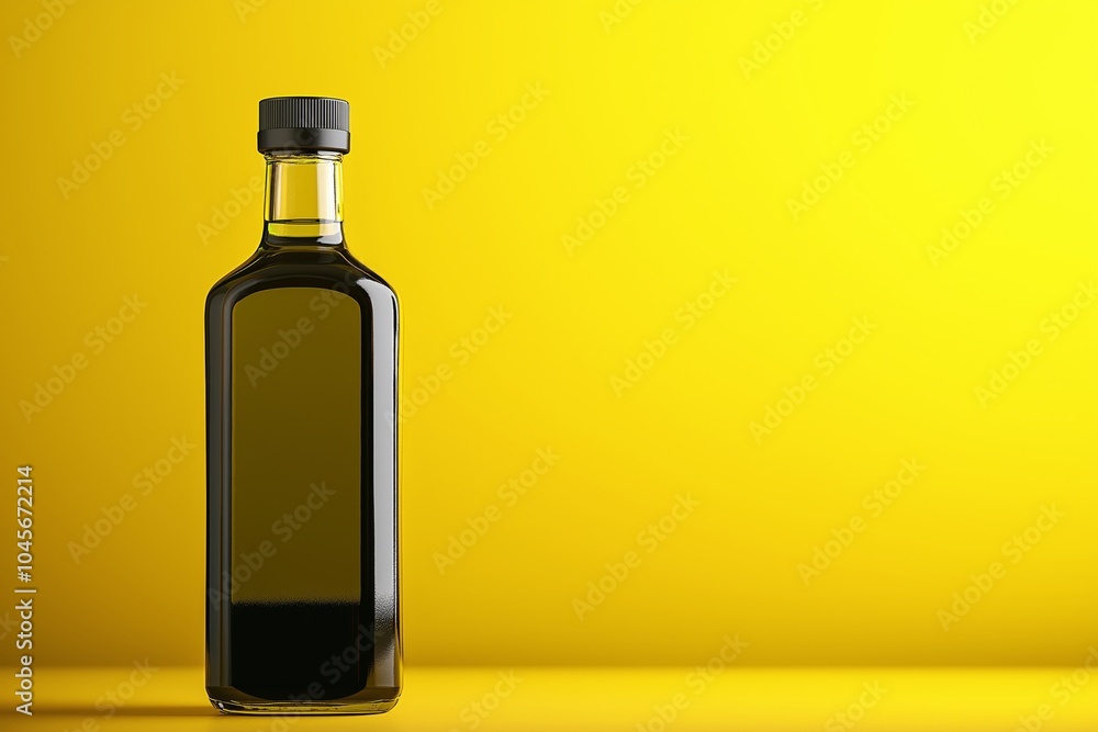 Bottle of olive oil mockup on yellow background. Copy space Bottle of olive oil mockup on yellow background. Copy space