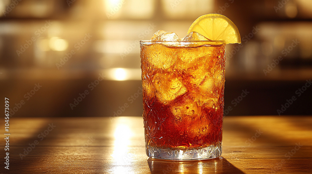 refreshing glass of iced tea and lemonade, garnished with a slice of lemon. The vibrant colors and condensation evoke summer vibes, relaxation, and hydration refreshing glass of iced tea and lemonade, garnished with a slice of lemon. The vibrant colors and condensation evoke summer vibes, relaxation, and hydration