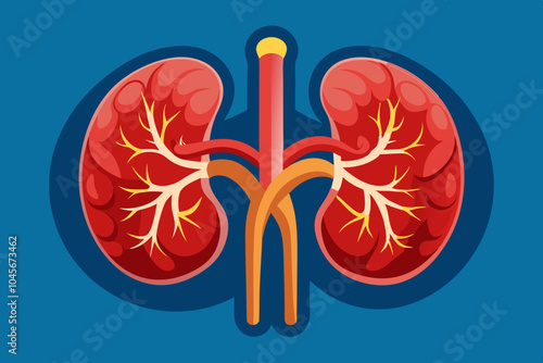  Detailed image of human kidneys with a blue background vector illustration 