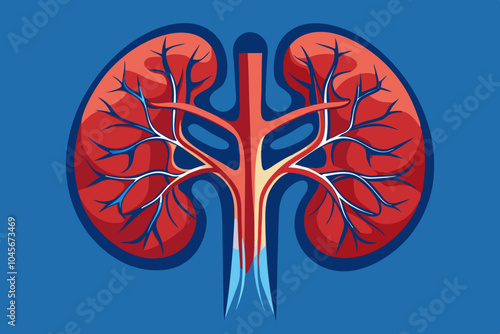  Detailed image of human kidneys with a blue background vector illustration 