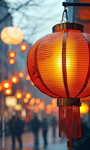 Chinese New year Three red lanterns hanging from the ceiling, creating a warm and inviting atmosphere.