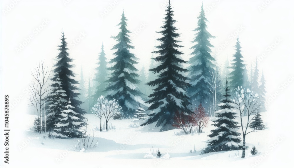 Fototapeta premium bosque navidad. estilo acuarela. tarjeta 