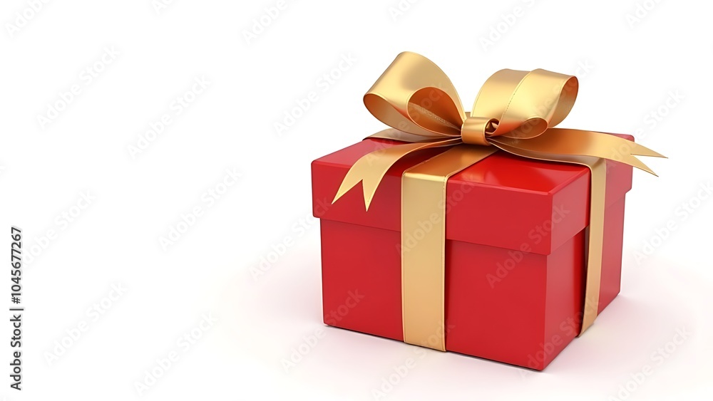 Red Christmas gift with gold ribbon on white background Red Christmas gift with gold ribbon on white background