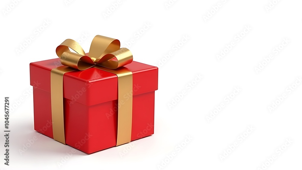 Red Christmas gift with gold ribbon on white background Red Christmas gift with gold ribbon on white background