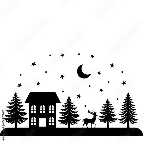 Christmas scene vector illustration, winter vinyl decal for window. Winter vector scene.  photo