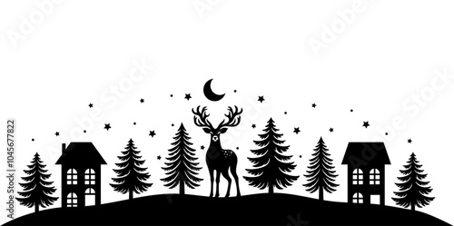 Christmas scene vector illustration, winter vinyl decal for window. Winter vector scene.  photo