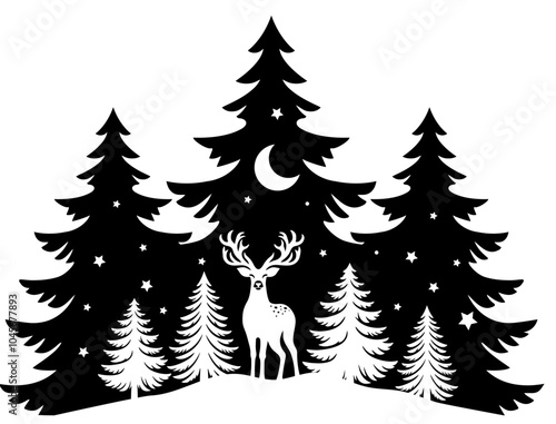 Christmas scene vector illustration, winter vinyl decal for window. Winter vector scene.  photo