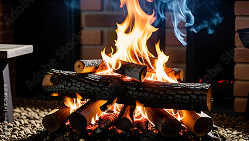 log burners need regular maintenance cutting burning fire logs photo