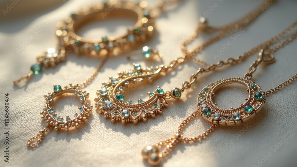 Elegant Handmade Jewelry Display in Natural Sunlight Elegant Handmade Jewelry Display in Natural Sunlight