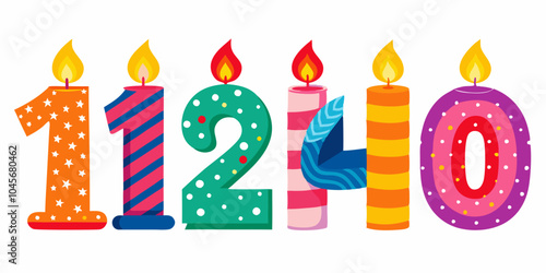 Birthday numbers with candle design 0, 1 ,2