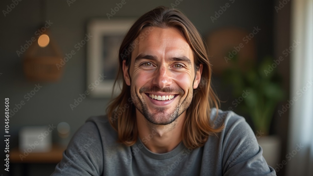 Smiling Caucasian Man in Modern Room with Natural Light Smiling Caucasian Man in Modern Room with Natural Light