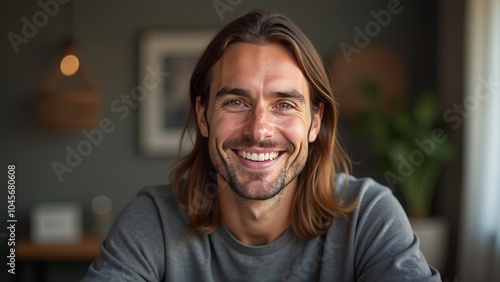 Smiling Caucasian Man in Modern Room with Natural Light