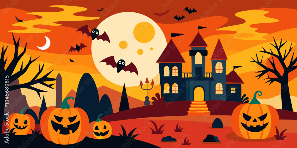 halloween background with pumpkin and bats Vector Illustration halloween background with pumpkin and bats Vector Illustration