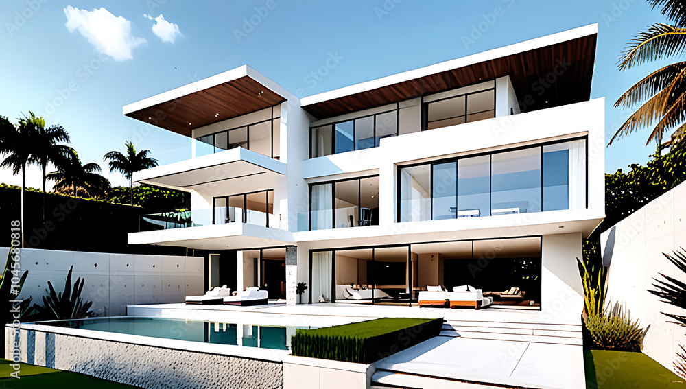 Obraz premium luxury villas blend modern style natural surroundings featuring concrete glass outdoor spaces