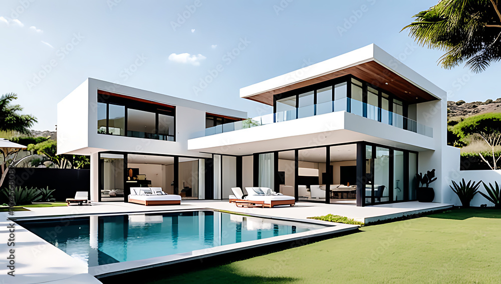 Fototapeta premium luxury villas blend modern style natural surroundings featuring concrete glass outdoor spaces
