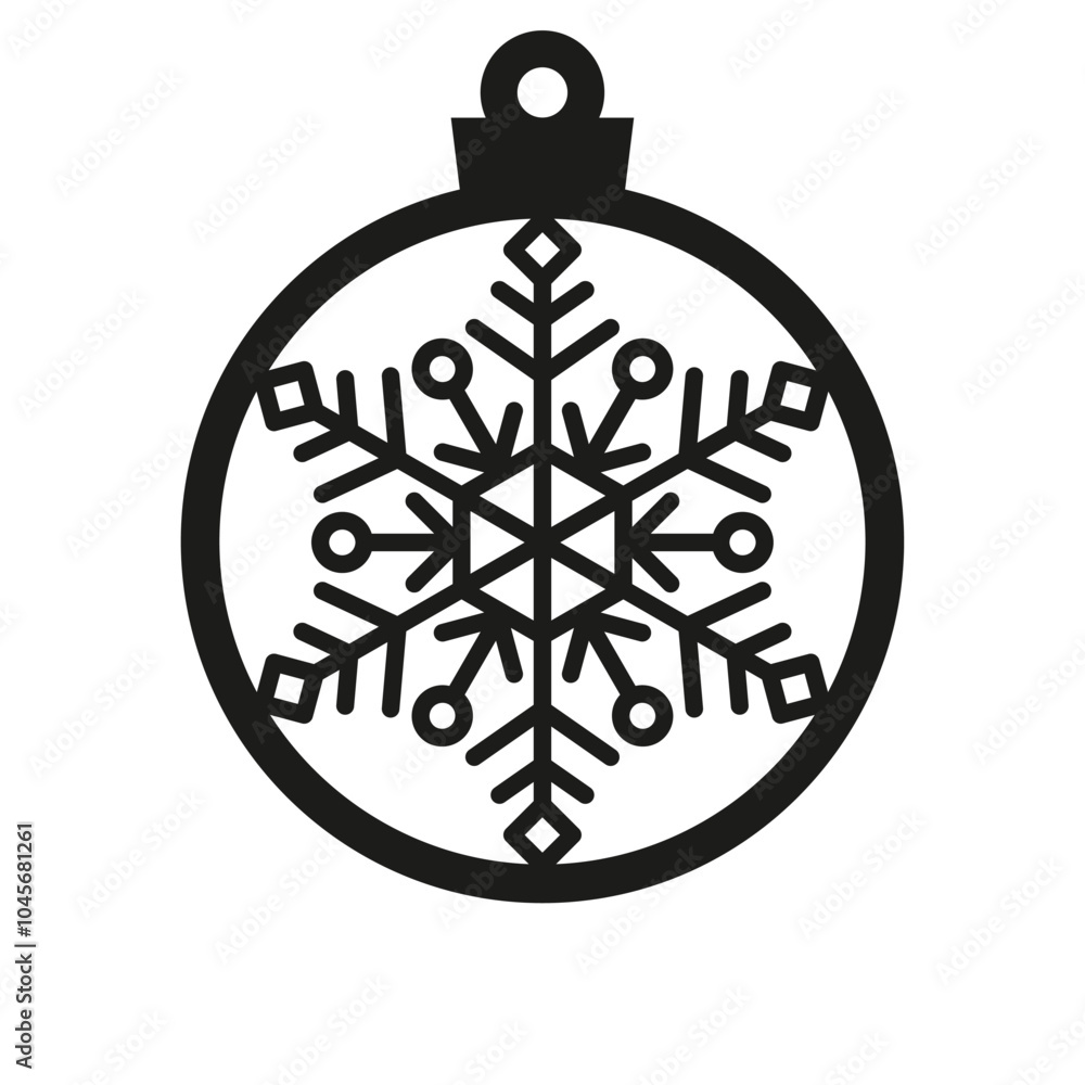 Fototapeta premium Round Christmas Ornament with a snowflake, Christmas ornament design, Template for laser cutting. 